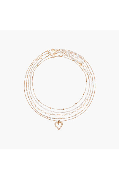 Lifestyle Set of 5 - Gold Tone Necklace with Heart Embellished Design