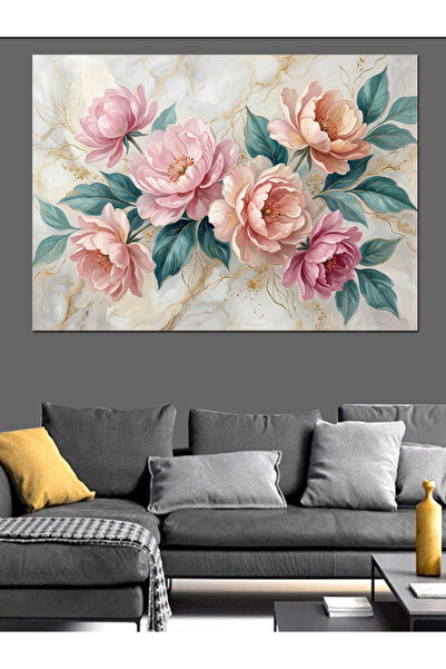 Artmeg Pânză decorativă cu flori de bujor roz cu textură moale - Tablou din l...