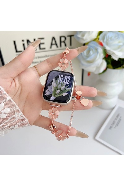 Alstrap Apple Watch 11-10 46mm 9 8 7 45mm 6 5 4 SE 44mm Uyumlu Çiçekli Taşlı ...