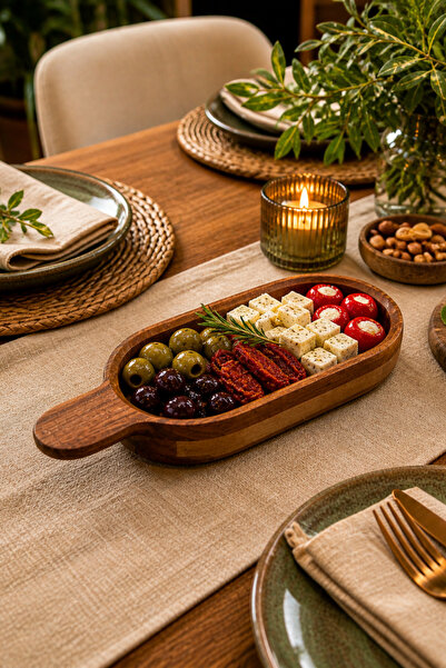 SUFFRA Akasya Ahşap Saplı Sunum Tepsisi 30x12x5 cm | Kahvaltılık, Servis ve A...