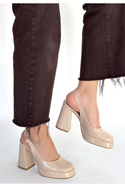 Zerenyus Zuda Premium Beige Patent Leather Platform Heel Shoes 10 cm