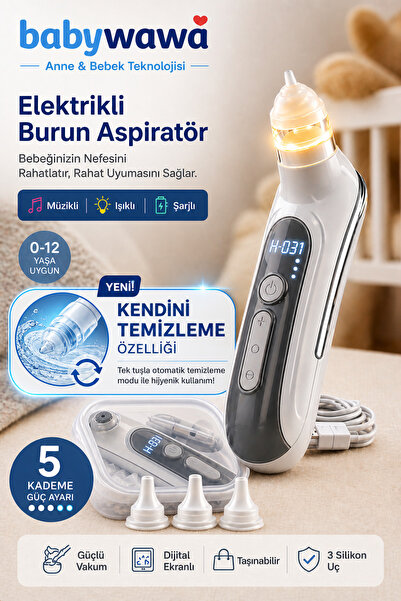 babywawa H-031 Şarjlı Kendini Temizleyen 5 Kademe Burun Aspiratörü 0-12 Yaş I...