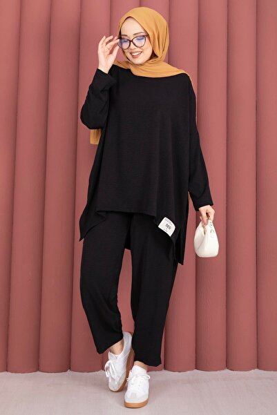 md Costum casual de vară cu detalii brodate, negru