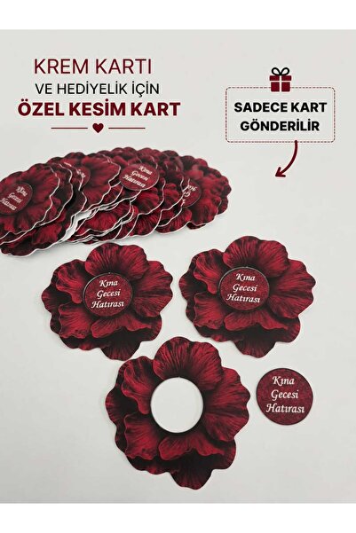 ETİKETİM Özel Kesim Bordo Çiçekli Kart/Krem Kartı/Hediyelik -10 ADET