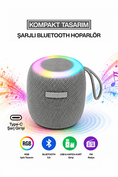 MetaForce RGB Işıklı Şarjlı Bluetooth Hoparlör - Type-C - FM Radyo - USB - HA...