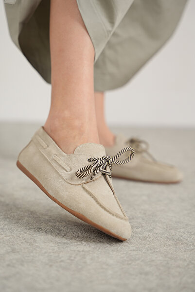 Bestyle Sperry Lace-Up Hakiki Deri Makosen – Ultra Hafif Bej Süet
