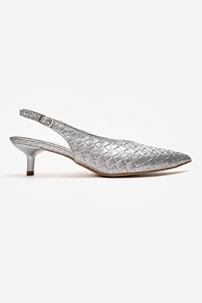 AleWomen Silver Mesh Pointed Toe Open Back 4 cm Heel Length Gormi Stiletto Wo...