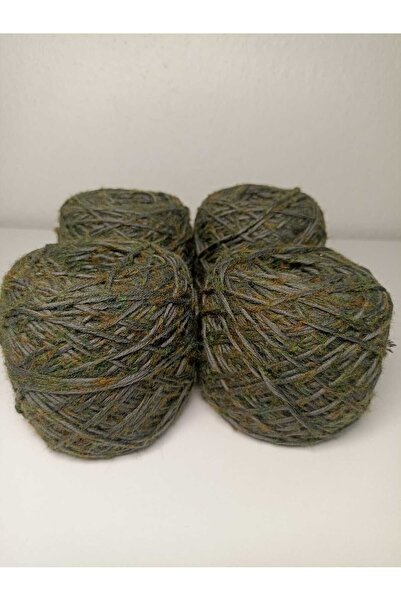 kartopya Yeşil Renkli Koton ve Moher(Tiftik) Örgü İpleri Karışımı 400gr(4x100...