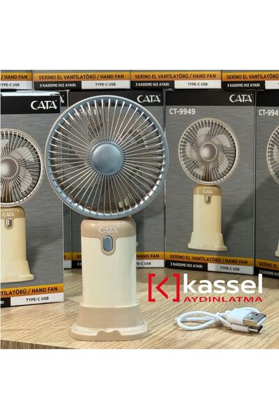 KASSEL AYDINLATMA CT‑9949 Serino | Şarjlı El & Masa Vantilatörü – Kablosuz, T...