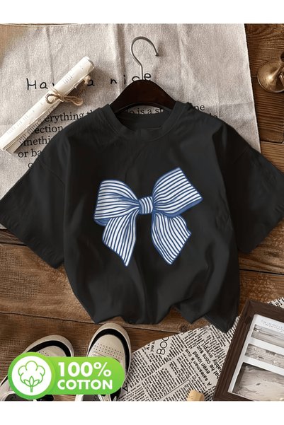 one button Tricou oversize premium cu imprimeu cu dungi albastre și albe