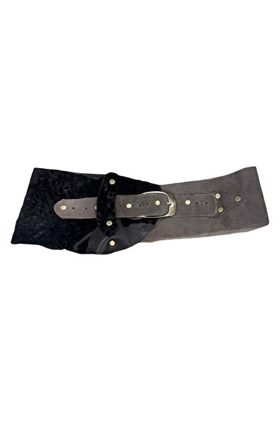 Yılday Gür Butik Hawthorne Fur Detailed Nubuck Genuine Leather Belt - Handmad...