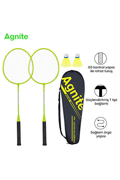 Agnite Demir Bölünmüş Badminton Raketi 2’li Set 2 Top Dahil Dayanıklı Çelik G...