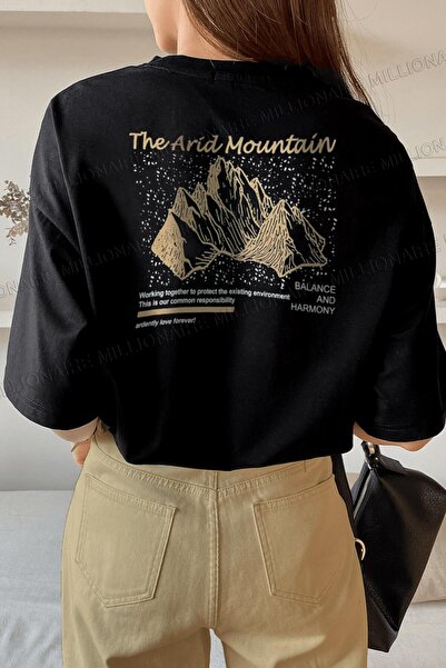 Gisha Arid Mountain Μαύρο Oversize Salas Boyfriend Γυναικείο Βαμβακερό T-shirt