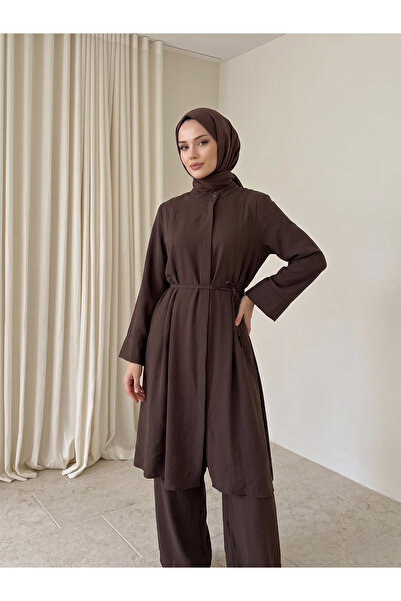 Lunsera Store بدلة مع بنطلون مطوي من الأمام والخلف - بني