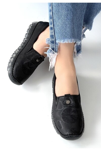 Erbilden Rinna Black Leather Sports Shoes