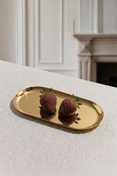Kitchen Life Small Size Oval Gold Presentation Tray 23 cm