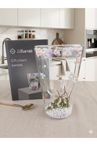 BAROTTİ Renkli Boncuklu Çift Cidarlı Cam Bardak