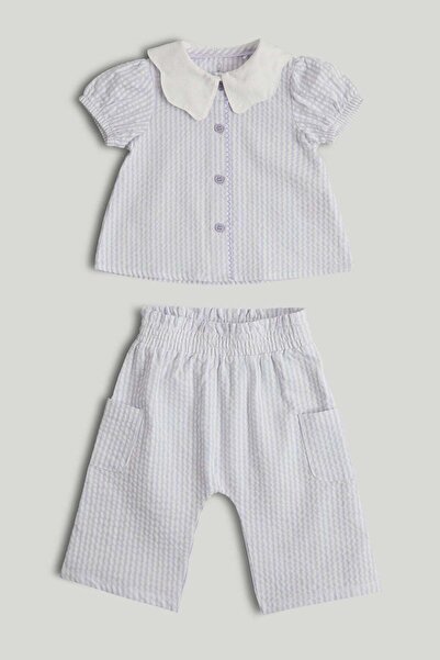 MOTHERCARE طقم بلوزة وبنطلون مخطط باللون الليلكي