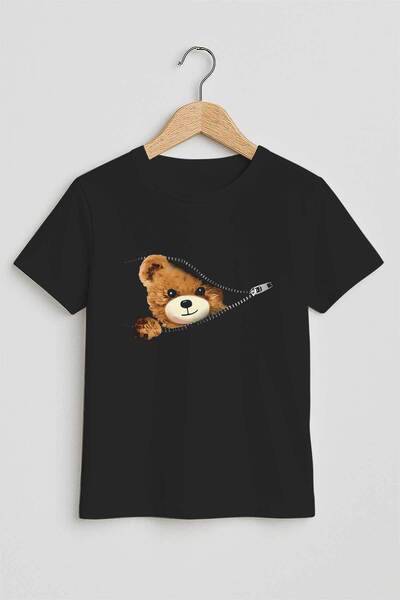 Yazlık Erkek Çocuk Penye Teddy Ayıcık Fermuar Baskılı Tişört