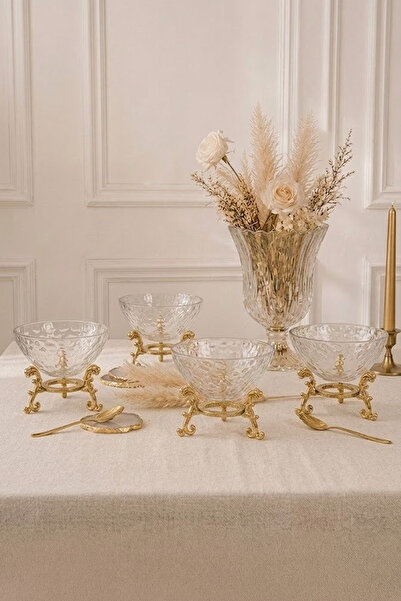Kitchen Life 6-Piece Gold Glass Snack Bowl with Stand - Decorative Turkish De...