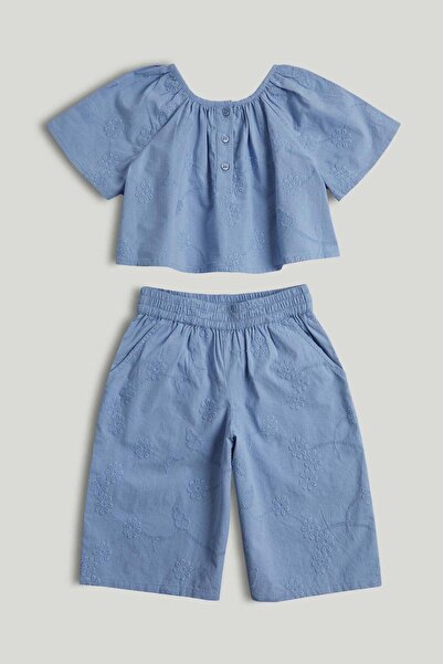 MOTHERCARE Blue Broderie Blouse and Trousers Outfit