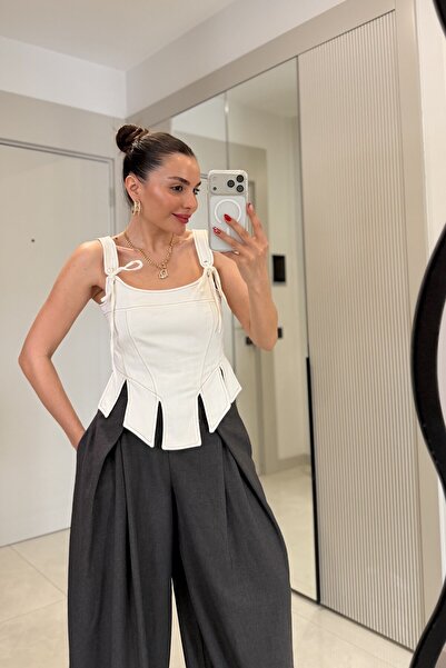 Gizem Ecemiş Lounge Ekru Gabardin Pamuk Büstiyer