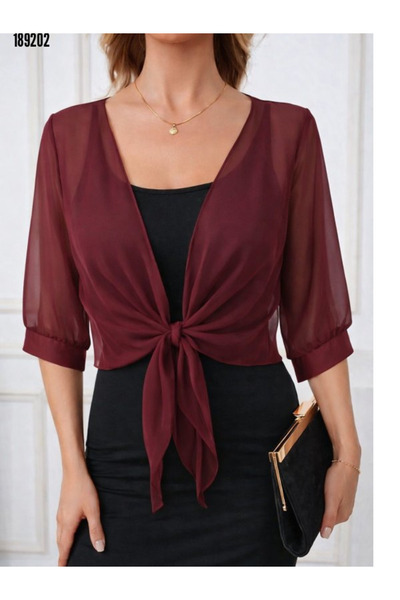 BZ Boutique Truvakar Kol Önden Bağlamalı Kısa Büyük Beden Bolero Ceket 162032