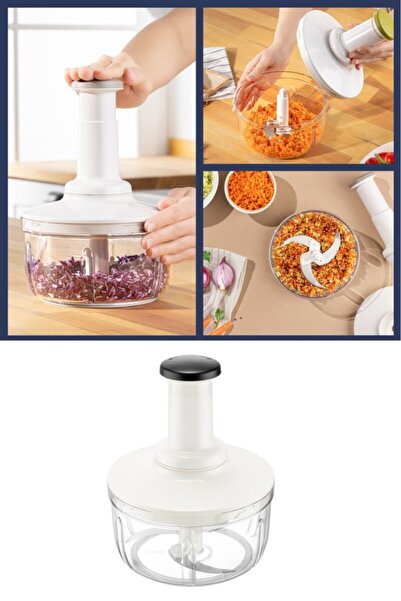 Flosoft Üstten Basmalı El Rondosu 1500 ml, Paslanmaz 3 Bıçaklı Sebze Doğrayıc...