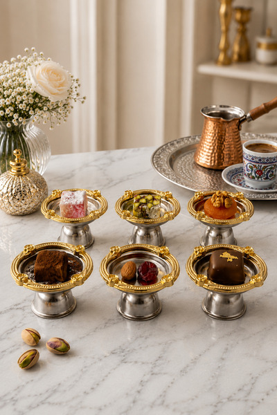 MİS KİTCHEN Gold Detaylı Metal Lokumluk Seti Dekoratif Kahve Yanı Sunumluk 6 ...