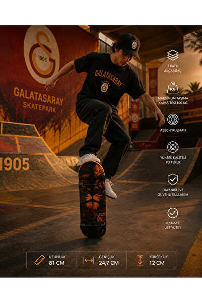 MUBX Galatasaray Lisanslı Kaykay 81 CM ABEC-7 Profesyonel Skateboard
