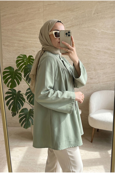 Kirazca Butik Kadın Geniş Manşet Kollu Bağcık Detaylı Poplin Gömlek
