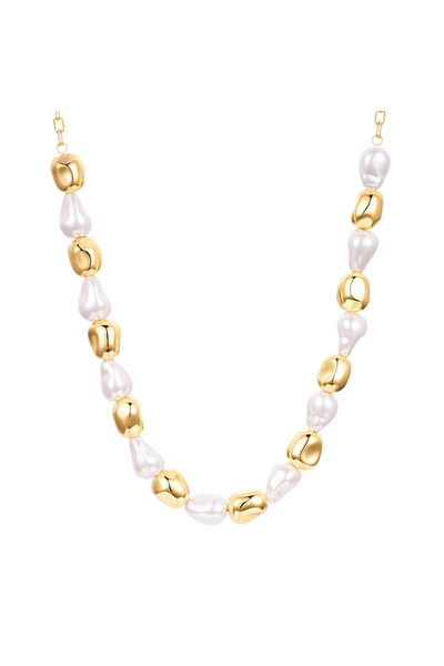 Lulu & Jane Perlenhalskette Kette gelbgold Glasperle weiß