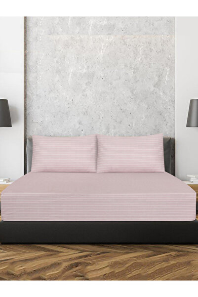 Cannon 3-Piece Fitted Sheet King Set Wide Stripe Rose 100% Cotton