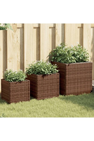 vidaxl Jardiniere de gradina, 3 buc., maro, poliratan