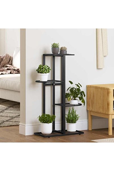 vidaxl Suport pentru flori cu 4 nivele, negru, 43x22x76 cm, metal