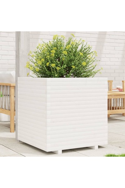 vidaxl Jardiniera de gradina, alb, 70x70x72 cm, lemn masiv de pin