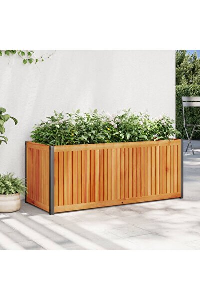 vidaxl Jardiniera de gradina, 110x45x44 cm, lemn masiv acacia/otel