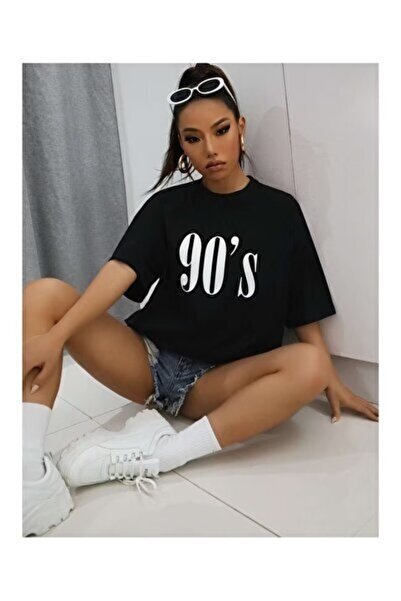 yiou trendy clothing تي شيرت valeriae للجنسين أسود كبير الحجم مطبوع عليه نقوش...