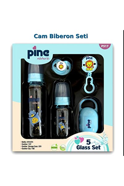 PİNE NATURA Biberon Hediye Seti (Cam)- Mavi