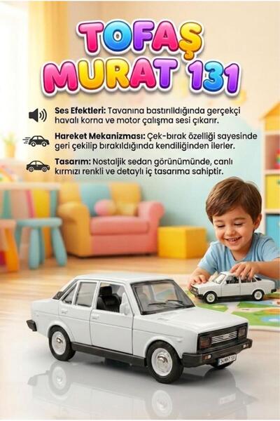 Tıfıl Toys Nostaljik Tofaş Murat 131 Oyuncak Araba Işıklı, Çek-Bırak Mekanizm...