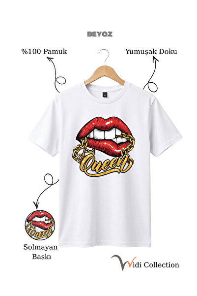 The Baski Tricou Queen cu imprimeu buze și lanț, 100% bumbac, croială normală