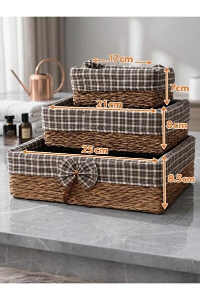 BİZ ZÜCCACİYE BİZ HOME 3 lü Kare Hasır Sepet