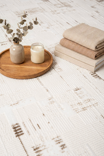 FLORENCE Modern Woven Machine Rug with Non-Slip Base and Washable, Thin and Soft Inlay Tassel