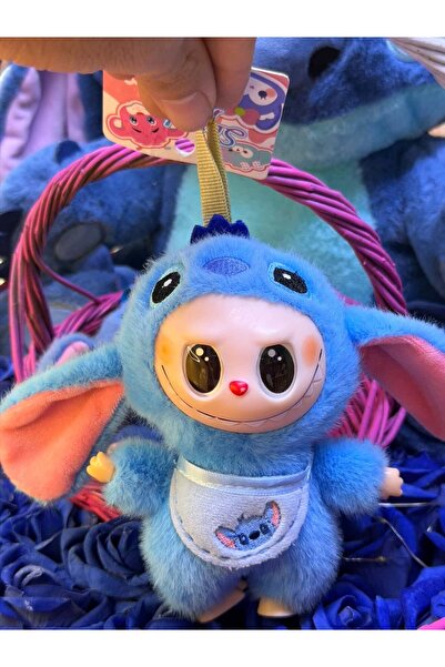 Stitch kostümlü sürpriz kutulu labubu Pelüş anahtarlık