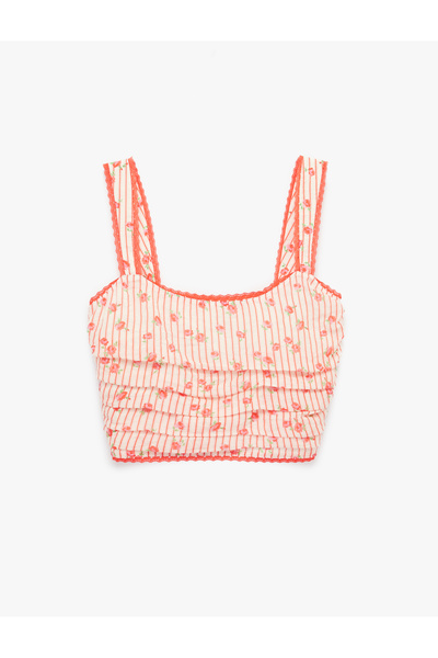 Koton Slim Fit Lace Detailed Square Neck Strappy Striped Floral Crop Bustier