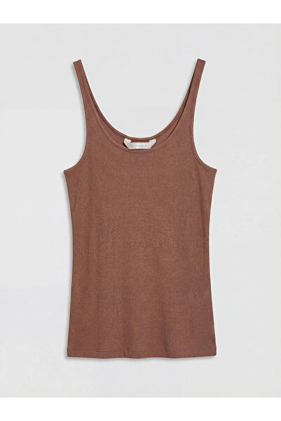 LC Waikiki Brown U-Neck Ribbed Women's Pajama Top