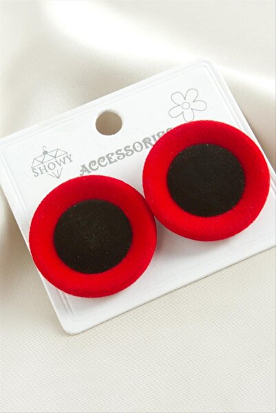 ZERO LAND Ilkeshop Button Suede Fabric Earrings (03742) - Red
