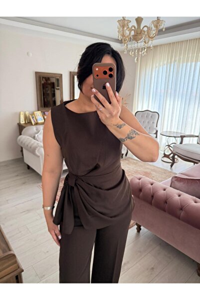 bussrabutik Design Detailed Crepe Fabric Blouse and Pants Set