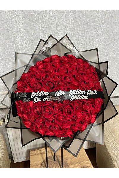 Meline Buket Tasarım 99 gül ile geldim 1 gülüm eksik kız isteme çiçeği