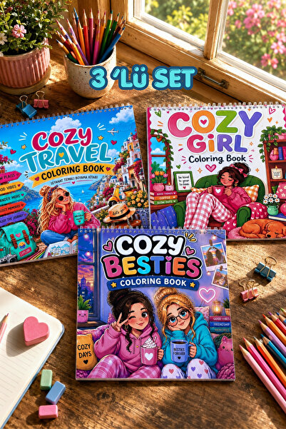 birikiyedi Cozy Boyama Kitabı Seti 3’lü – Rahatlatıcı ve Eğlenceli Boyama Kit...